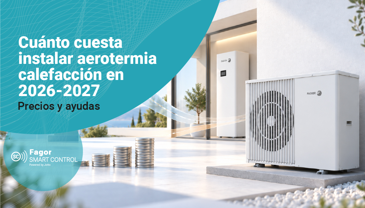 Unidad exterior e interior de aerotermia Fagor junto a monedas: cuánto cuesta instalarla en 2026-2027